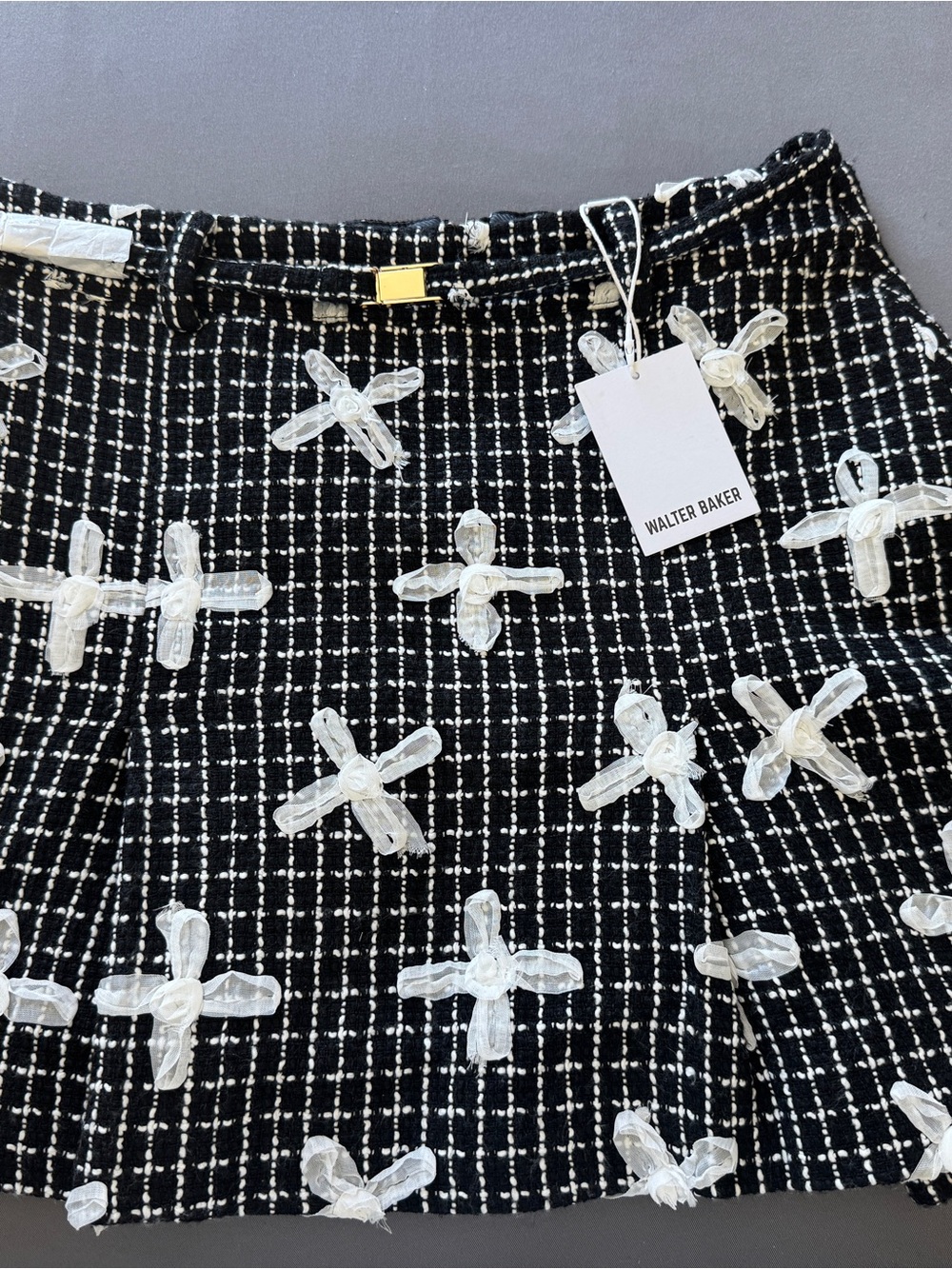 Walter Baker Black & White Tweed Floral Appliqué Skirt